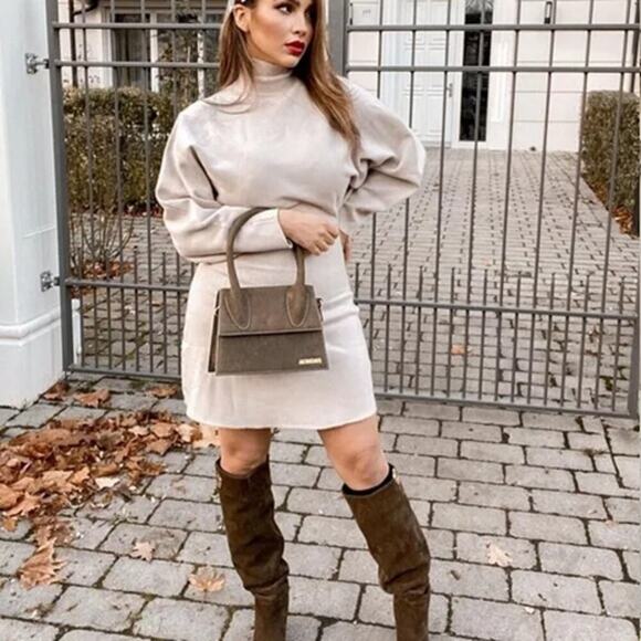 Zara High Neck Knit Mini Dress Beige Size S Blogger Favorite - Picture 5 of 11